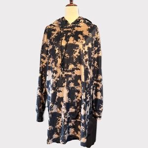 TOPSHOP Tunic Hoodie Women 10 Brown Black Velvet Feel Pullover Oversized Relaxed